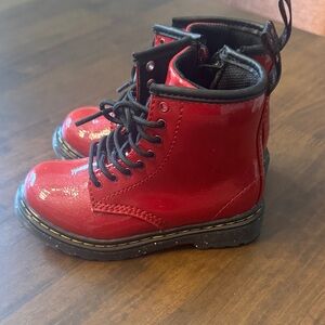 Dr. Martens Shiny Maroon Kids Boots- Size 9